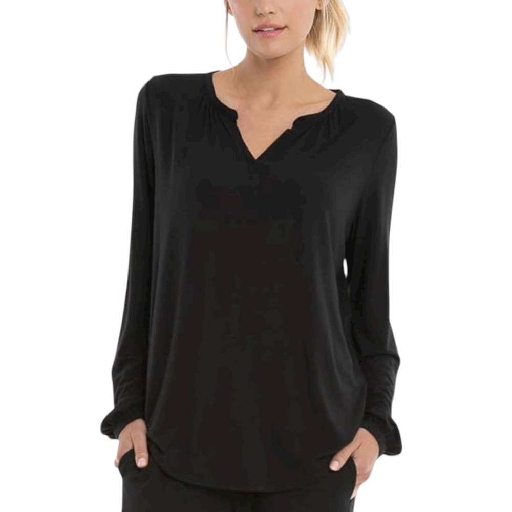 NWT Barefoot Dreams Black Luxe Milk Jersey Namaste Lounge Top - Sz S